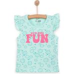 Hellobaby Basic Kız Çiçek ve Gülen Yüz Desenli Atlet T-Shirt Kız Bebek - Mint - 2 Yaş