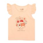 HelloBaby Basic Kız Çiçek ve Kedi Baskılı Atlet T-shirt Bebek - Somon