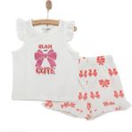 HelloBaby Basic Kız Fiyonk Baskılı Atlet-Şort Kız Bebek - 1 Yaş - Ekru