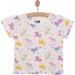 HelloBaby Basic Kız Kalpli Unicorn Desenli T-Shirt Kız Bebek - Ekru - 1 Yaş