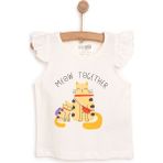 HelloBaby Basic Kız Kedi Baskılı Atlet T-Shirt Kız Bebek - Ekru - 9 Ay
