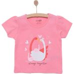 HelloBaby Basic Kız Kuğu Baskılı T-Shirt Kız Bebek - Koyu Pembe - 9 Ay