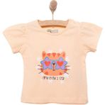 Hellobaby Basic Kız Star Kedi Baskılı T-Shirt Kız Bebek - Somon - 9 Ay