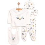 Hellobaby Erkek 5li Askı Hastane Çıkışı Erkek Bebek - Yenidoğan - Ekru