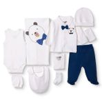 HelloBaby Erkek Bebek 10lu Hastane Çıkışı Seti Hayvan Baskılı Çıtçıtlı V Yaka Uzun Kol Patikli - Ekru