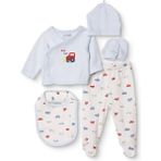 Hellobaby Erkek Bebek 5li Hastane Çıkışı Araba Baskılı Çıtçıtlı Bisiklet Yaka Long Sleeve Patikli - Yenidoğan - Ekru