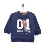 HelloBaby Erkek Bebek Basic Sweatshirt Aslan Desenli Çıtçıtlı Bisiklet Yaka Uzun Kol Lacivert -