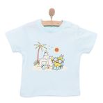 HelloBaby Erkek Bebek Basic Tişört Ananas-Kumsal Desenli Bisiklet Yaka Kısa Kol Açık Mavi -