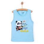 HelloBaby Erkek Bebek Basic Tişört Gitarist Panda Desenli Bisiklet Yaka Atlet Kol Açık Mavi -