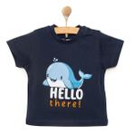 HelloBaby Erkek Bebek Basic Tişört Hello Balina Desenli Bisiklet Yaka Kısa Kol Antrasit -