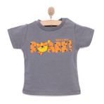 HelloBaby Erkek Bebek Basic Tişört Kaplan Desenli Bisiklet Yaka Kısa Kol Koyu Gri -