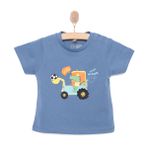 HelloBaby Erkek Bebek Basic Tişört Kepçe Arabası Desenli Bisiklet Yaka Kısa Kol Mavi -