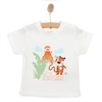 HelloBaby Erkek Bebek Basic Tişört Little Adventurer Desenli Bisiklet Yaka Kısa Kol Ekru -