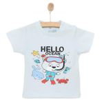 HelloBaby Erkek Bebek Basic Tişört Okyanus Desenli Bisiklet Yaka Kısa Kol Mavi -