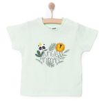 HelloBaby Erkek Bebek Basic Tişört Orman Hayvanları Desenli Bisiklet Yaka Kısa Kol Açık Yeşil -