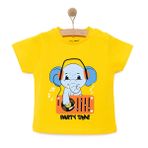 HelloBaby Erkek Bebek Basic Tişört Parti Fil Desenli Bisiklet Yaka Kısa Kol Sarı -