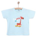 HelloBaby Erkek Bebek Basic Tişört Zürafa Desenli Bisiklet Yaka Kısa Kol Açık Mavi 3 Yaş -