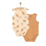 HelloBaby Erkek Bebek Body 2li Ayıcık Desenli Atlet Kol Bej -