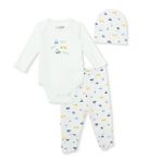 HelloBaby Erkek Bebek Body-Alt-Şapka Taşıtlar Baskılı Çıtçıtlı Bisiklet Yaka Uzun Kol Patikli - Açık Mavi