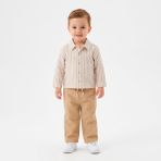 HelloBaby Erkek Bebek Çizgili Düğmeli Gömlek Yaka Uzun Kol Reçme - Açık Kahverengi