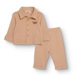 HelloBaby Erkek Bebek Dinozor Baskılı Gömlek Yaka Long Sleeve Reçme - Bej
