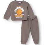 Hellobaby Erkek Bebek Eşofman Takımı Üç Iplik Bisiklet Yaka Uzun Kol Ribanalı Paça - 9 - 12 Ay - Kahverengi