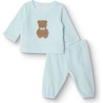 Hellobaby Erkek Bebek Kadife Pijama Takımı Ayı Baskılı Bisiklet Yaka Uzun Kol Ribanalı - Mavi - 3 - 4 Yaş