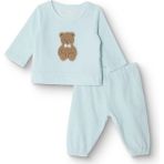 Hellobaby Erkek Bebek Kadife Pijama Takımı Bisiklet Yaka Uzun Kol Ribanalı Paça - Mavi - 2 - 3 Yaş