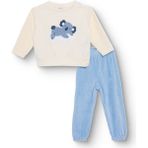Hellobaby Erkek Bebek Kadife Pijama Takımı Bisiklet Yaka Uzun Kol Ribanalı Paça - Mavi - 3 - 4 Yaş