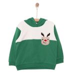 HelloBaby Erkek Bebek Kapüşonlu Sweatshirt Triko Snow Party Bisiklet Yaka Uzun Kol Koyu Yeşil -