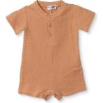 Hellobaby Erkek Bebek Kısa Tulum Düğmeli Bisiklet Yaka Kısa Kol Reçme - Kahverengi - 1 - 3 Ay