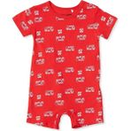 Hellobaby Erkek Bebek Kısa Tulum Taşıtlar Baskılı Çıtçıtlı Bisiklet Yaka Kısa Kol Ribanalı - Kırmızı - 12 - 18 Ay