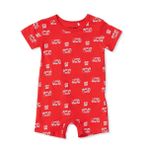 HelloBaby Erkek Bebek Kısa Tulum Taşıtlar Baskılı Çıtçıtlı Bisiklet Yaka Kol Ribanalı - Kırmızı