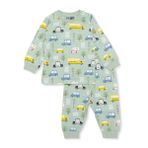 HelloBaby Erkek Bebek Pijama Takımı Araba Baskılı Çıtçıtlı Bisiklet Yaka Long Sleeve Ribanalı - Yeşil