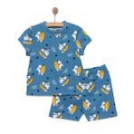 HelloBaby Erkek Bebek Pijama Takımı Bisiklet Yaka Kısa Kol Reçme - Mavi