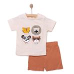 HelloBaby Erkek Bebek Pijama Takımı Bisiklet Yaka Reçme Paça Kısa Kol Bej -