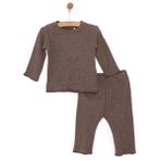 HelloBaby Erkek Bebek Pijama Takımı Çıtçıtlı Bisiklet Yaka Uzun Kol Reçme - Kahverengi
