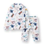HelloBaby Erkek Bebek Pijama Takımı Düğmeli Bebe Yaka Uzun Kol Reçme - Ekru