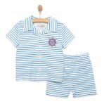HelloBaby Erkek Bebek Pijama Takımı Gömlek Yaka Kısa Kol Reçme - Açık Mavi