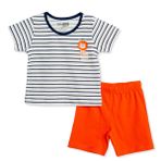 HelloBaby Erkek Bebek Pijama Takımı Hayvan Baskılı Çıtçıtlı Bisiklet Yaka Short Sleeve Reçme - Turuncu