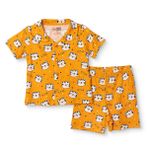 HelloBaby Erkek Bebek Pijama Takımı Hayvan Baskılı Düğmeli Bebe Yaka Short Sleeve Reçme - Turuncu