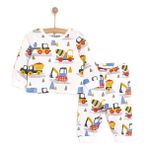 HelloBaby Erkek Bebek Pijama Takımı Kepçe Desenli Bisiklet Yaka Reçme Paça Uzun Kol Ekru -