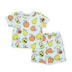 HelloBaby Erkek Bebek Pijama Takımı Meyve Baskılı Bisiklet Yaka Short Sleeve Reçme - Açık Mavi