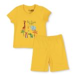 HelloBaby Erkek Bebek Pijama Takımı Safari Baskılı Çıtçıtlı Bisiklet Yaka Kısa Kol Reçme - Sarı