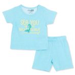HelloBaby Erkek Bebek Pijama Takımı Taşıtlar Baskılı Çıtçıtlı Bisiklet Yaka Kısa Kol Reçme - Yeşil