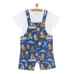 HelloBaby Erkek Bebek Salopet-Tişört Bisiklet Yaka Kısa Kol Reçme - Mavi