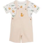 Hellobaby Erkek Bebek Salopet-Tişört Hayvan Baskılı Düğmeli Bisiklet Yaka Kısa Kol Reçme - 6 - 9 Ay - Bej