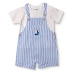 HelloBaby Erkek Bebek Salopet-Tişört Marin Baskılı Düğmeli Bisiklet Yaka Kısa Kol Reçme - Mavi