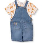 Hellobaby Erkek Bebek Salopet-Tişört Palmiye Baskılı Düğmeli Bisiklet Yaka Short Sleeve Reçme - Mavi - 6 - 9 Ay