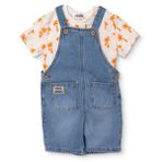 HelloBaby Erkek Bebek Salopet-Tişört Palmiye Baskılı Düğmeli Bisiklet Yaka Short Sleeve Reçme - Mavi